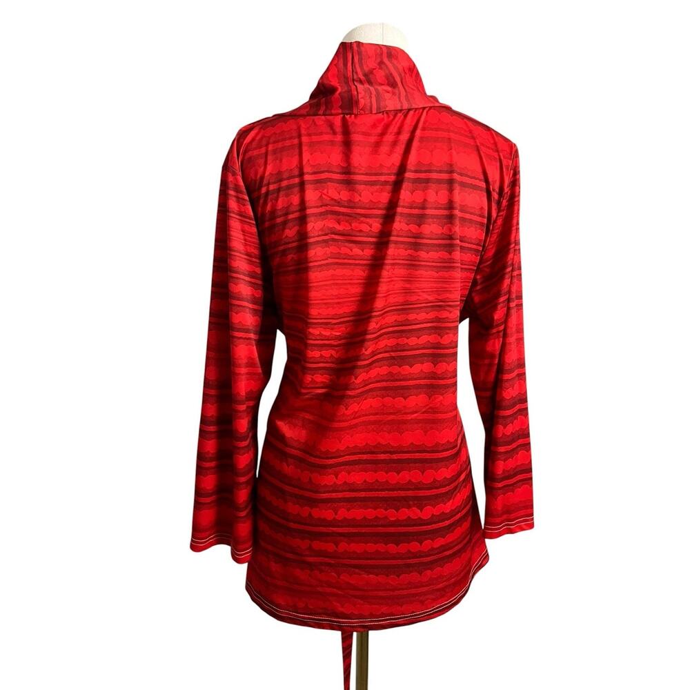 Bon Apple Tea Tunic Blouse Womens Large Red Stripe Belted Tie Waist Top Drape - Picture 3 of 4